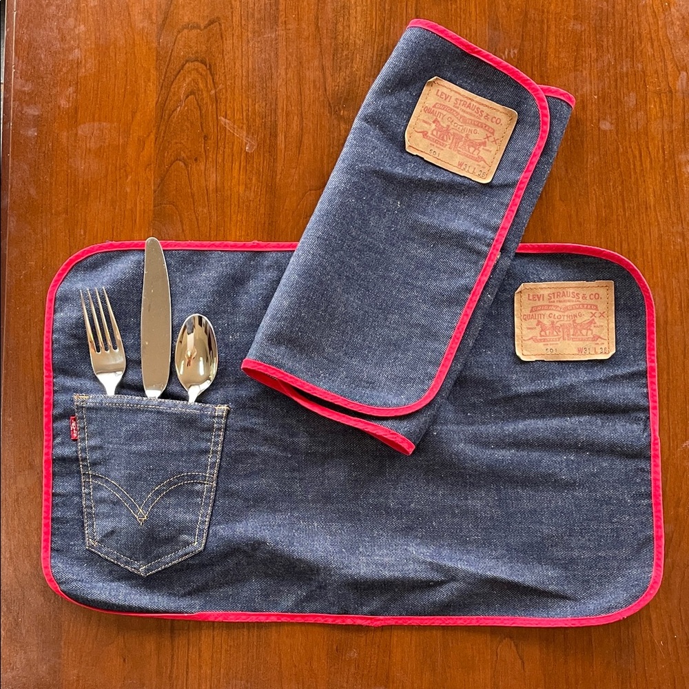 LEVIS 501 Denim Placemats with Pocket 1970s Vintage Set Of 2 RARE
